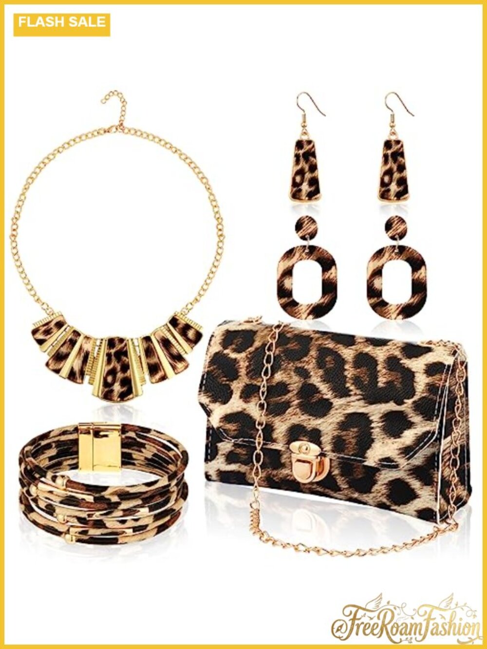 Leopard Print Jewelry Set Purse Earrings Necklace Bracelet
